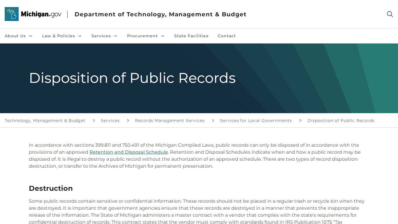 DTMB - Disposition of Public Records - Michigan