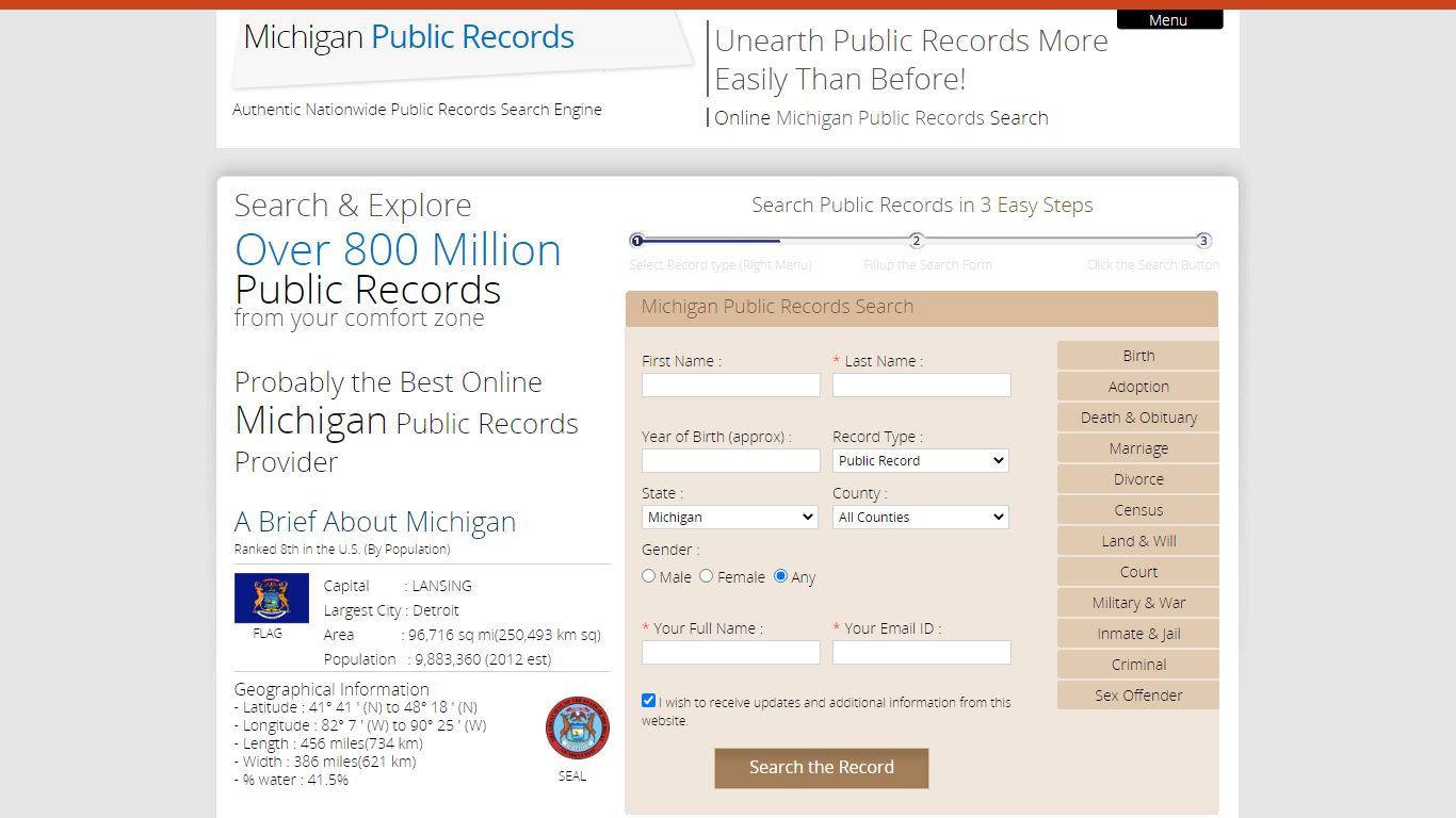 Michigan State Public Records. Find Vital records in Michigan.